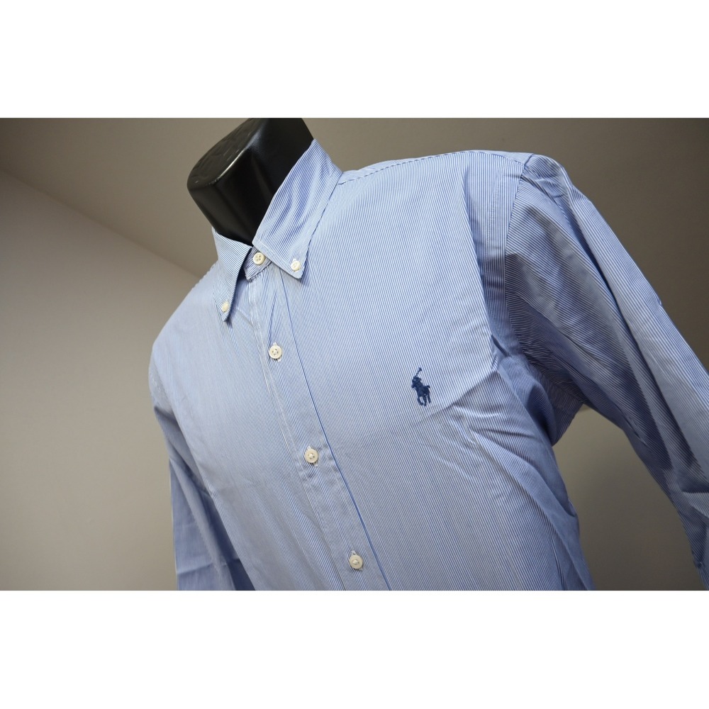 Ralph Lauren‎ Button Up Dress Shirt Mens Large 16 34/35 Blue Stripe Classic Fit